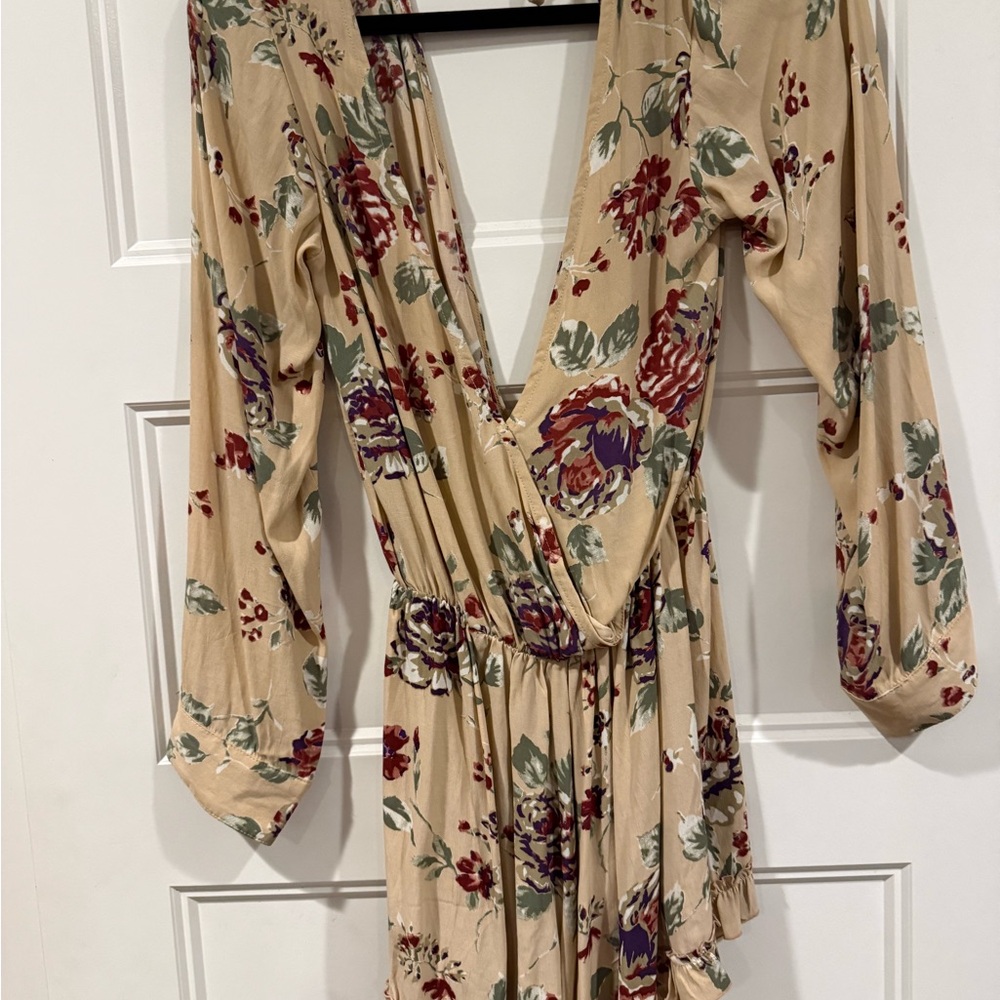 Faithfull the Brand Beige Floral Long Sleeve Romper